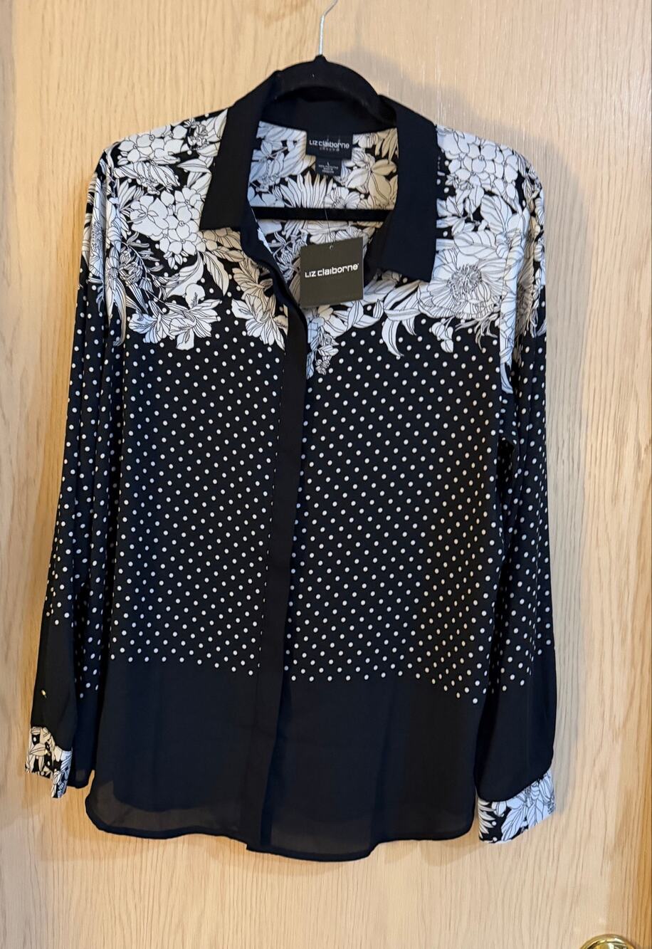 Liz Claiborne Career Bonito Romance Floral Polka Dot Blouse NWT Size L